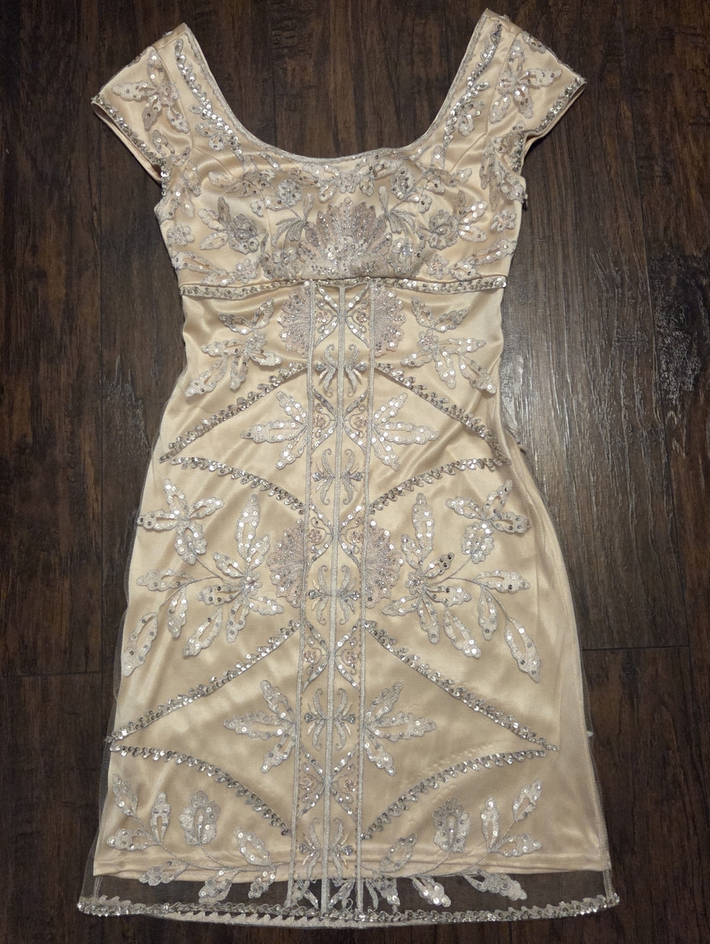 Y2K Baby Pink Beaded Sequin Lace Mini Dress Size 2 - Picture 3 of 8